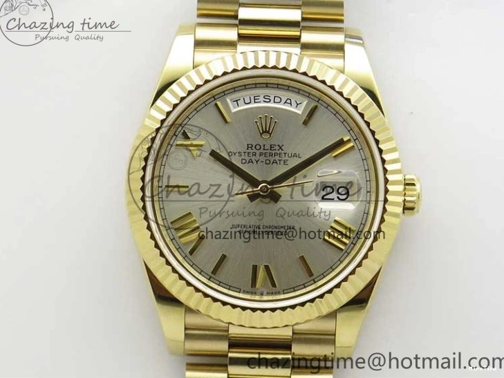 MiroTime 0220 Day-Date 40mm 228239 BP New Dial Version 904 YG Silver Roman Markers Dial on SS President Bracelet A Popular 2806